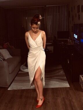 Express White Maxi Dress with Front Knot V-Neck